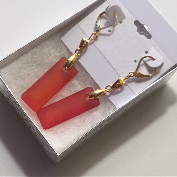 18K Gold Plated Frosted Sea Glass Earrings - Picture 3 of 4